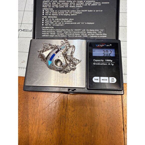 Vintage Native American Sterling Silver Bear Fetish Pendant Necklace Inlay Turqu - Picture 10 of 10